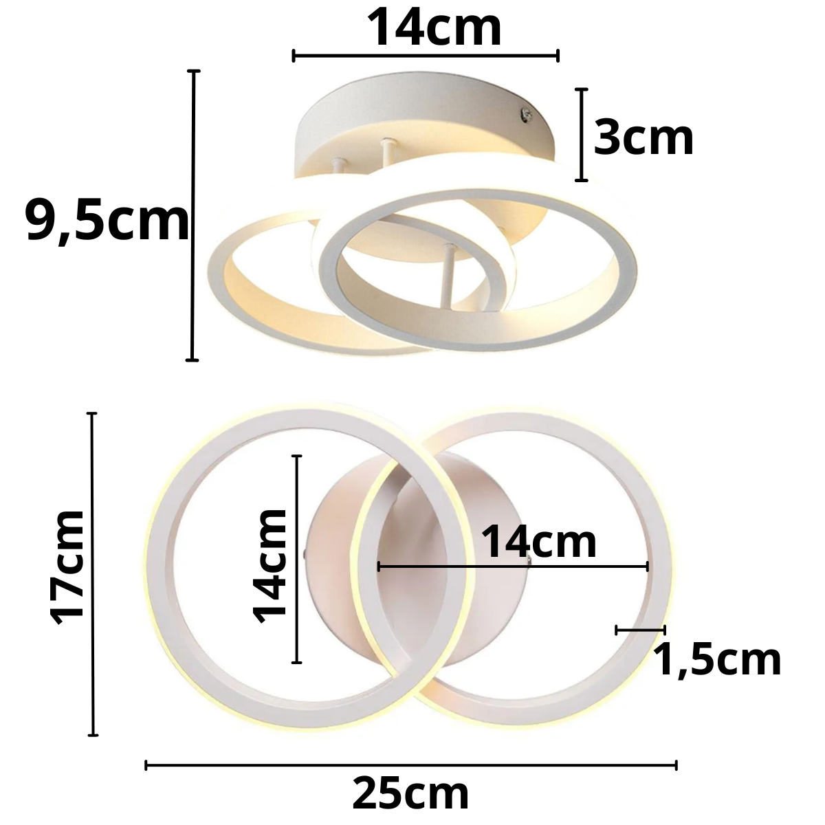 Ver imagem 5 de Luminária Teto Parede 25cm Anel Duplo 24 Watts Led 3x1 Lustre Bivolt Gimpo Kjgd-327:branco