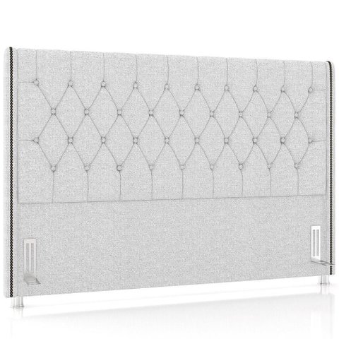 Cabeceira Cama Box Queen 160cm Estofada Frizza P05 Linho Cinza Claro