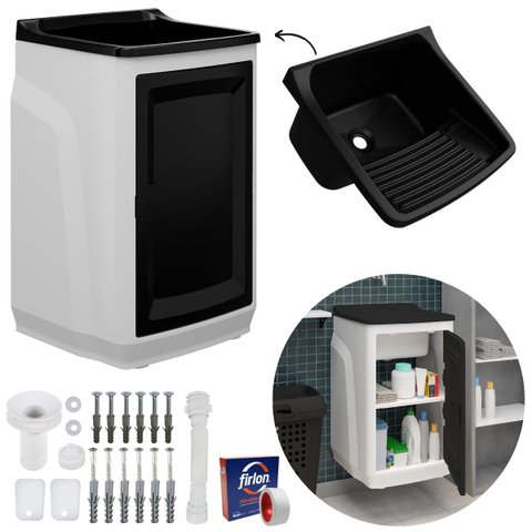Gabinete Para Lavanderia Com Tanque Preto 01 Porta + Fita Veda Rosca