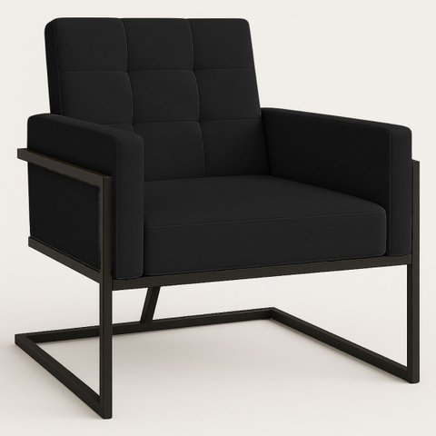 Poltrona para Salão de Beleza Base de Ferro Tecido Suede Premium Estrutura em Madeira Natural