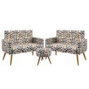 Ver imagem 1 de Kit 2 Poltronas Namoradeira Vega com Rodapé e Puff Solar Suede Estampado Laranja Aradecor