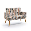 Ver imagem 2 de Kit 2 Poltronas Namoradeira Vega com Rodapé e Puff Solar Suede Estampado Laranja Aradecor