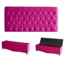 Ver imagem 1 de Kit Estrela Cabeceira de Cama Painel e Calçadeira Baú Botão Cristal Queen 160 Cm Suede Rosa Pink do