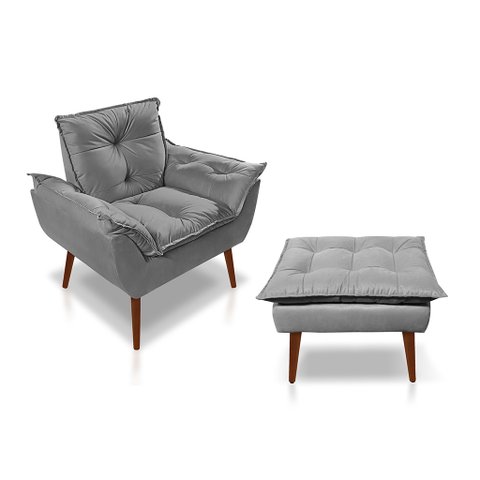 Kit Poltrona com Puff Opala para Sala Confortável e Resistente Suede