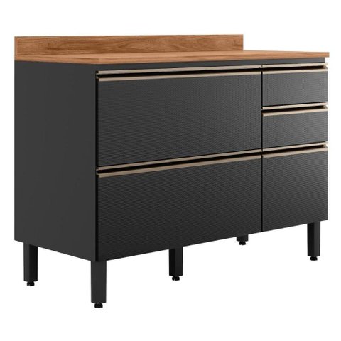 Balcão Pia Proença 120cm 1 Porta e 4 Gavetas Nogueira Touch-carbono Prime Tx com Tampo Mdf -