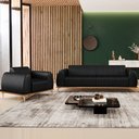 Ver mais imagens de Kit Sofá 2 Lugares 150cm com Poltrona Molino Pés D'ouro D02 Couríssimo Preto B-159 - Lyam Decor