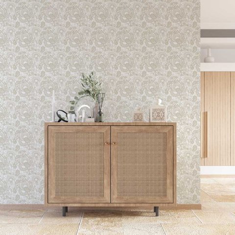 Papel de Parede Arabesco Floral Bege Gh Papel de Parede 2,2m