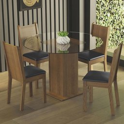 Conjunto Sala de Jantar Madesa Débora Mesa Tampo de Vidro Redondo 4 Cadeiras - Rustic/preto - 1