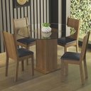 Ver imagem 1 de Conjunto Sala de Jantar Madesa Débora Mesa Tampo de Vidro Redondo 4 Cadeiras - Rustic/preto