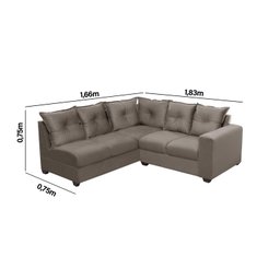 Sofá de Canto 5 Lugares Califórnia 183Cm Veludo Light Cappuccino - 3