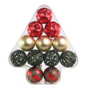 Ver imagem 1 de Kit 12 Bolas Natal Texturas Arabesco Luxo Vermelho, Dourado e Verde 6cm na Caixa Pinheiro - Magizi