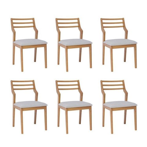 Kit 6 Cadeiras para Sala de Jantar Estofadas Damasco Cinza/Madeira