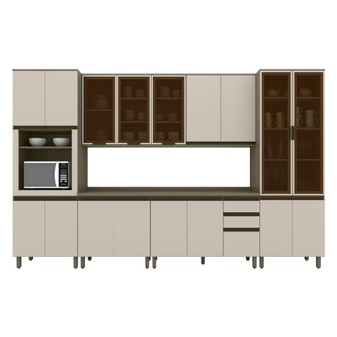 Cozinha Completa Connect 6 Peças duna/cristal com Torre Quente 1 Forno e Cristaleira - Móveis