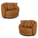 Ver imagem 1 de Kit 2 Poltronas Decorativas Base Giratória Galáxia com Almofadas PU Caramelo G45 - Gran Belo