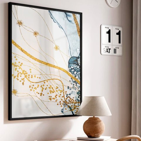 Quadro Decorativo Abstrato Mármore Delicado em Moldura Caixa Tacolado Moldura Trad 1cm Preta sem Vid