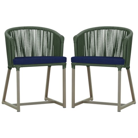 2 Cadeiras de Jantar Área Noronha em Alumínio com Pintura Fendi Corda Nautica E10 Trama Original