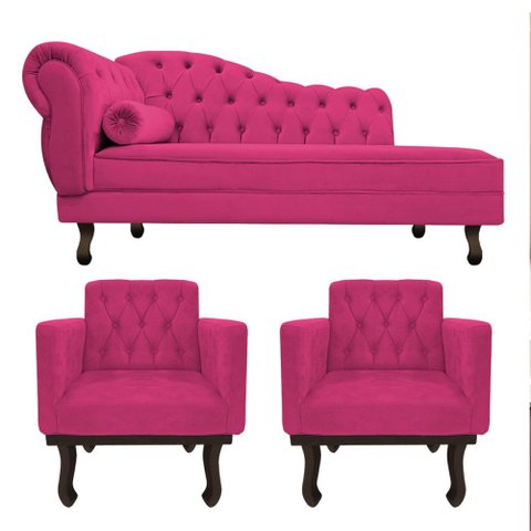 Kit Diva Recamier Juliana 160cm Lado Direito e 02 Poltronas Classic Suede Pink - Amarena Móveis