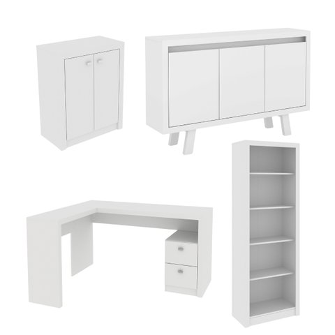Conjunto para Escritório 4 Peças Branco Tecnomobili