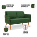 Ver imagem 5 de Kit 01 Namoradeira 02 Lugares e 02 Poltronas Mari Suede Pés Palito Castanho - D’RossiVerde