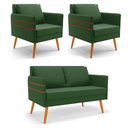 Ver imagem 1 de Kit 01 Namoradeira 02 Lugares e 02 Poltronas Mari Suede Pés Palito Castanho - D’RossiVerde