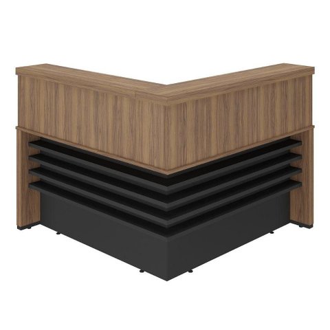 Mesa Balcao Atendimento Recepcao Tampo Tamburato 148x148 cm Nogal Preto Artany