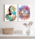 Ver imagem 1 de Kit 2 Quadros Buda Namastê- Aquarela 24x18cm - com Vidro:madeira Branca