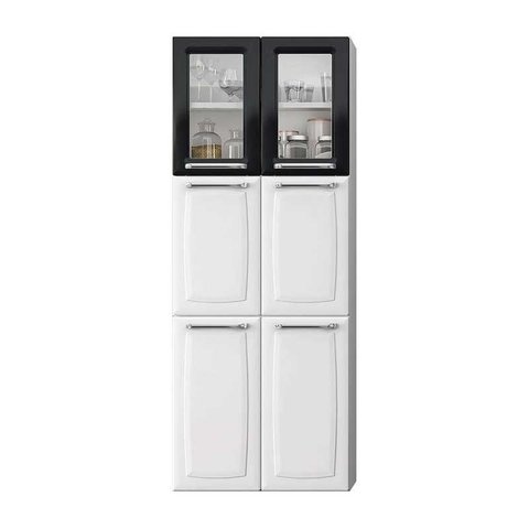 Paneleiro Duplo 6 Portas com Vidro Ipldv-70 Luce Itatiaia Branco Neve/preto