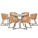 Ver imagem 1 de Mesa com 6 Cadeiras de Jantar Roma 120cm e Noronha em Alumínio Marrom Corda Náutica Estofado 6 Trama