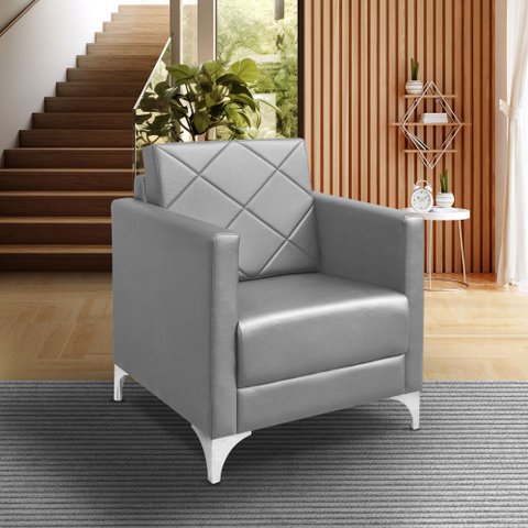 Poltrona Helena Decorativa Clinica Recepção Corino:cinza