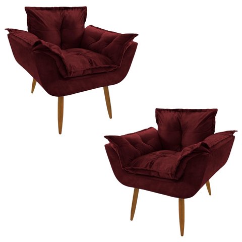 Conjunto 2 Poltronas Para Sala Opala Pés Palito Suede Ulisses Decor:Marsala