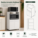 Ver imagem 2 de Balcão Armário Multiuso Tais de Cozinha com 1 Nicho para Forno Microonda e com 2 Portas - Branco