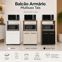 Ver imagem 4 de Balcão Armário Multiuso Tais de Cozinha com 1 Nicho para Forno Microonda e com 2 Portas - Branco