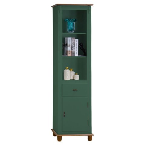 Estante Torre 02 Prateleiras 1 Gaveta 1 Porta Pés Luiz Xv 50104 - Verde Musgo/imbuia Glazer