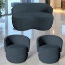 Ver imagem 1 de Kit Namoradeira + 2 Poltronas Decorativa Beatriz Orgânica Bouclé Cinza