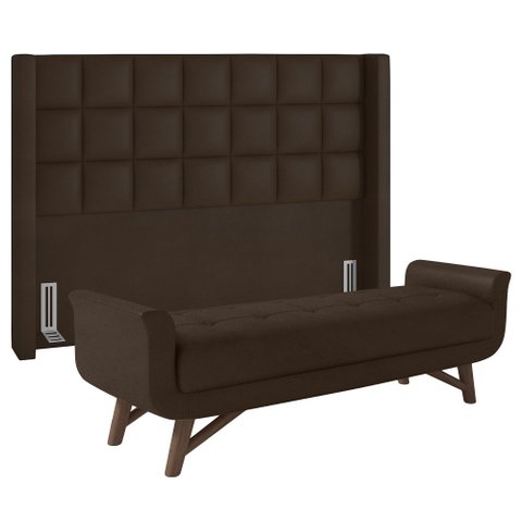Cabeceira Cama Box Queen 160cm Pisa e Recamier Neville P02 Sintético Marrom - Mpozenato