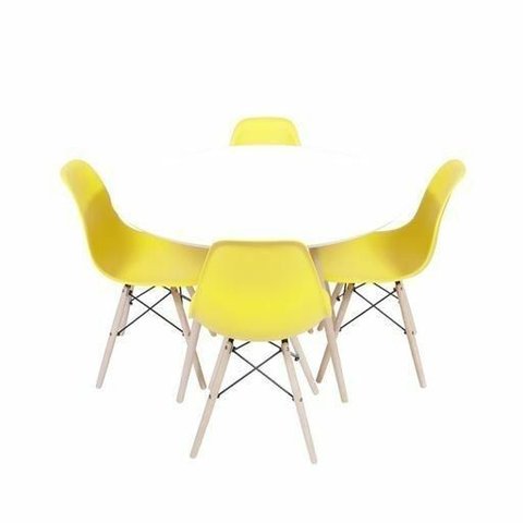 Conjunto Mesa Eames Branca 110cm e 4 Cadeiras Eames PP Amarela