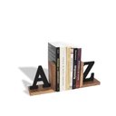Ver imagem 1 de SUPORTE APOIADOR DE LIVROS ESTANTE E PRATELEIRA ORGANIZA LIVROS A-Z PRETO DECORAVEL EM MADEIRA