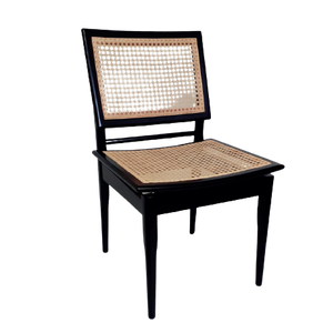Cadeira em Madeira Encosto e Assento Tela Sextavada Sem Braço Preta