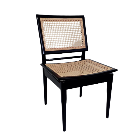 Cadeira em Madeira Encosto e Assento Tela Sextavada Sem Braço Preta