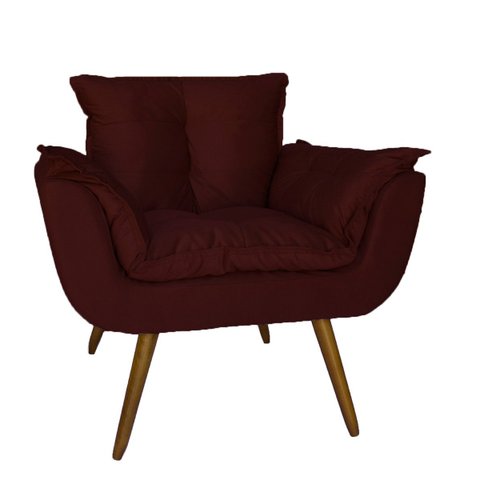 Poltrona Decorativa Estofada Para Salão de Beleza Opala Suede Vermelho Bordo - LM DECOR