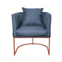 Ver imagem 2 de Poltrona Luaninha Linho Azul Base Metálica Cobre - Belliv Decor