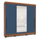 Ver imagem 2 de Roupeiro Valência 3 Portas Correr com Espelho 217x213cm Freijó/Azul 240854
