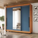 Ver imagem 1 de Roupeiro Valência 3 Portas Correr com Espelho 217x213cm Freijó/Azul 240854