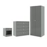 Quarto Solteiro Completo com Guarda-roupa Cômoda Mesa de Cabeceira London Cinza - 2