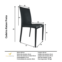 Cadeira Ratan Preta - kit com 4 - 5 Cadeira Ratan Preta - kit com 4 - 5
