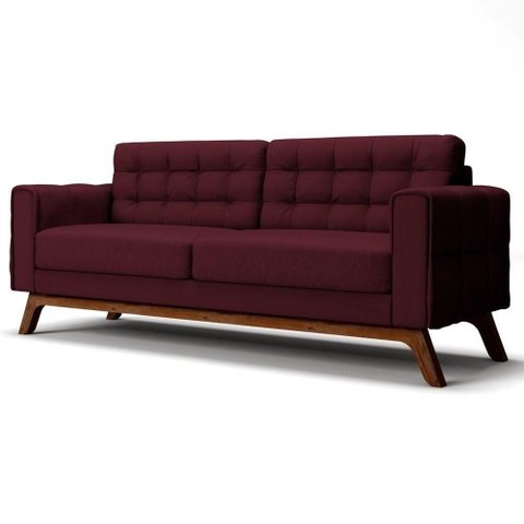 Sofá 210 Cm 3 Lugares Sandero B-278 Veludo Marsala - Domi