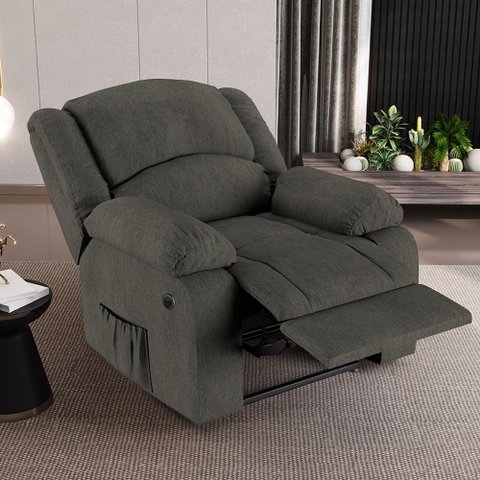 Poltrona do Papai Reclinável Sala de Cinema Madrid Power Elétrica Massagem USB Linho Chumbo G26 Gran