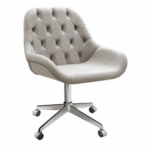Cadeira Escritório Giratória Lua Capitonê Poltrona com Rodinhas Home Office - Suede Bege Claro