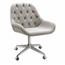 Cadeira Escritório Giratória Lua Capitonê Poltrona com Rodinhas Home Office - Suede Bege Claro - 1