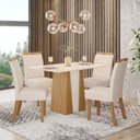 Ver imagem 1 de Conjunto Sala de Jantar Layla Style 4 Lugares Tampo MDF Cadeiras Estofadas Off White 120cm Casa 812